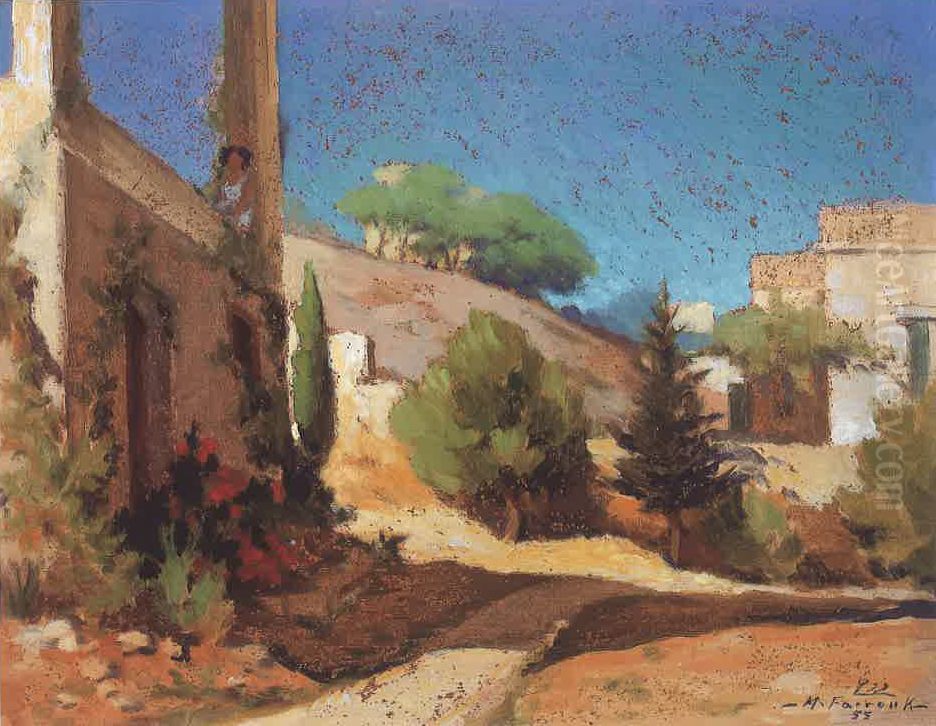 La Maison De L' Artiste A Aley. Oil Painting by Moustafa Farroukh