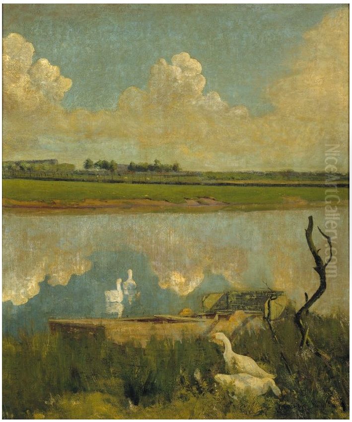 Geese on the Leie Oil Painting by Valerius De Saedeleer