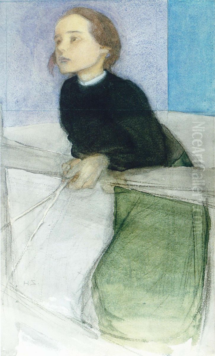 Tytto verajalla I Oil Painting by Helene Schjerfbeck