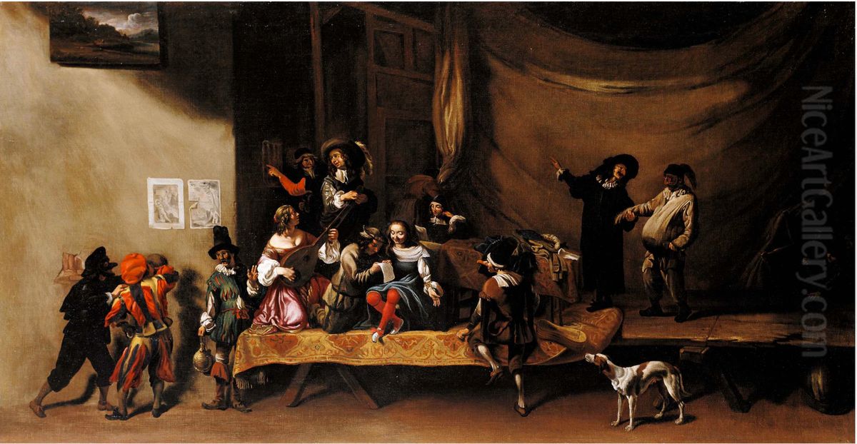 The Rehearsal, or A Scene from the Commedia dell'Arte Oil Painting by Michelangelo Cerquozzi