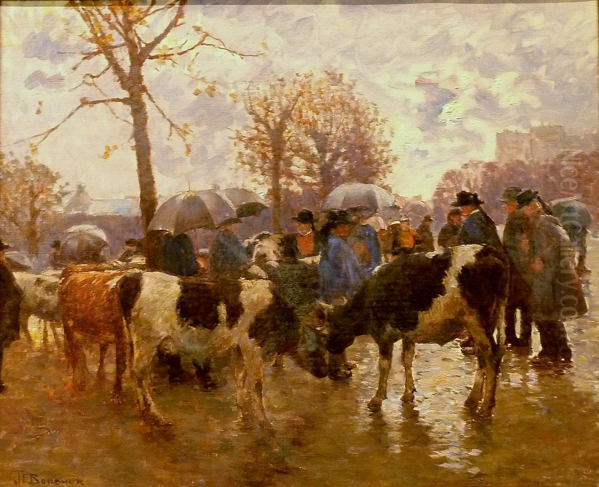 Marche aux bestiaux de Quimper Oil Painting by Joseph-Felix Bouchor