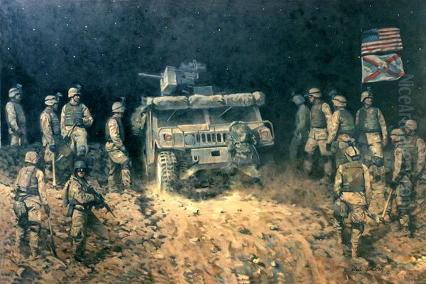 124th Infantry, 2nd Battalion, Florida National Guard, Crossing the Berm, Iraq, 2003 Oil Painting by unknown