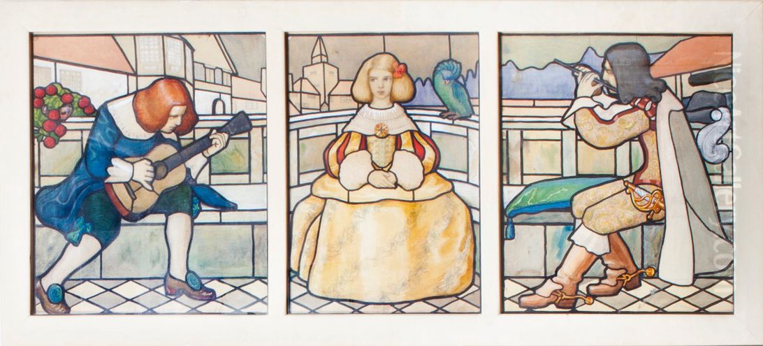 Rival Suitors, sketch Oil Painting by Olga Gummerus-Ehrstrom