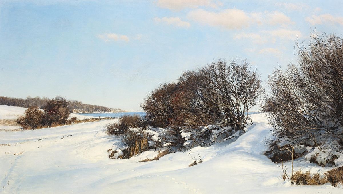 Winter near the lake. Oil Painting by Janus Andreas Bartholin La Cour