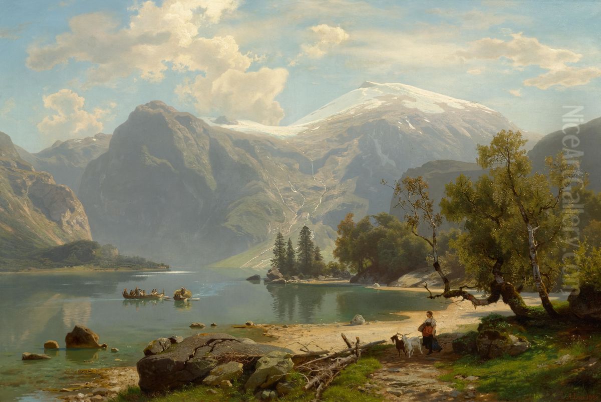 Am Hintersee in Bayern Oil Painting by August Wilhelm Leu