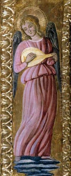 Angel making music. Oil Painting by Bartolomeo Caporali