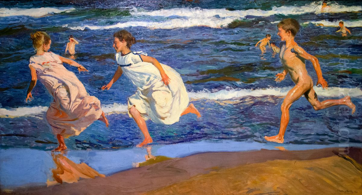 Running along the Beach, Valencia Oil Painting by Joaquin Sorolla