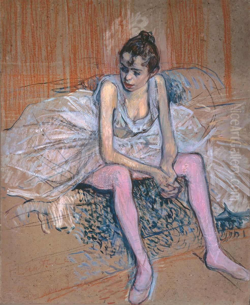 <<Sidasaa tancovsica v rozovom triko>> Oil Painting by Henri De Toulouse-Lautrec