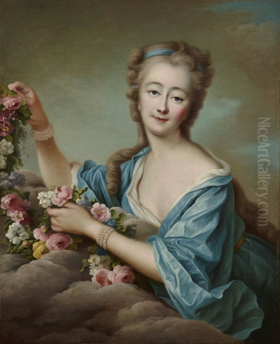 Portrait of Madame du Barry as Flora Oil Painting by Francois-Hubert Drouais
