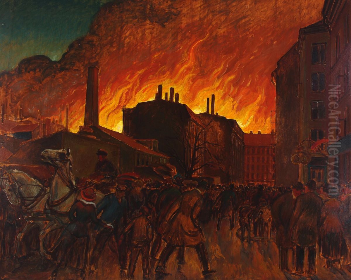 Copenhagen burning. Oil Painting by Valdemar Andersen