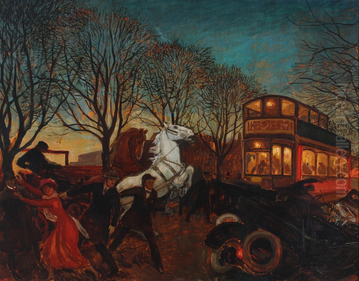 A road accident. Oil Painting by Valdemar Andersen