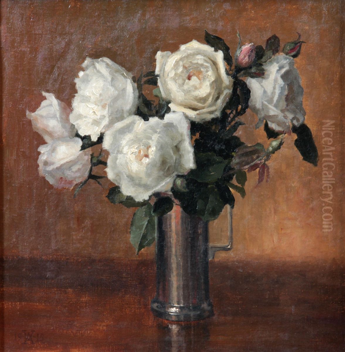 Opstilling med paeoner. Oil Painting by Wilhelm Andersen