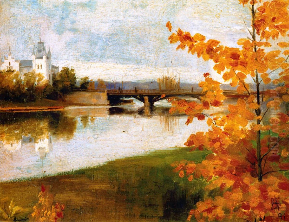 Pitkasilta ja Stenbergin huvila Oil Painting by Anna Sahlsten