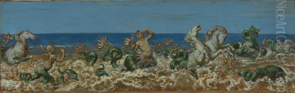 Tritonenzug Oil Painting by Hans Thoma