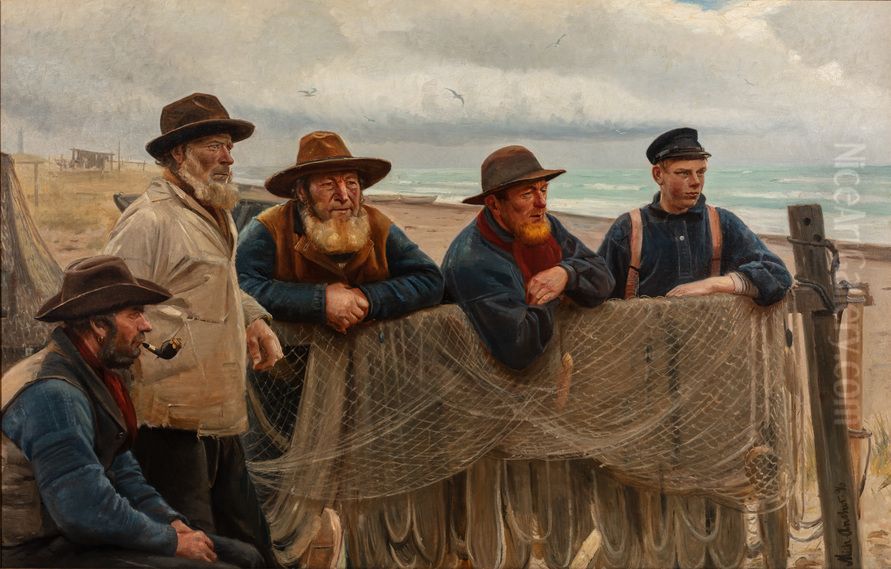 Fiskere ved stranden. Oil Painting by Michael Peter Ancher