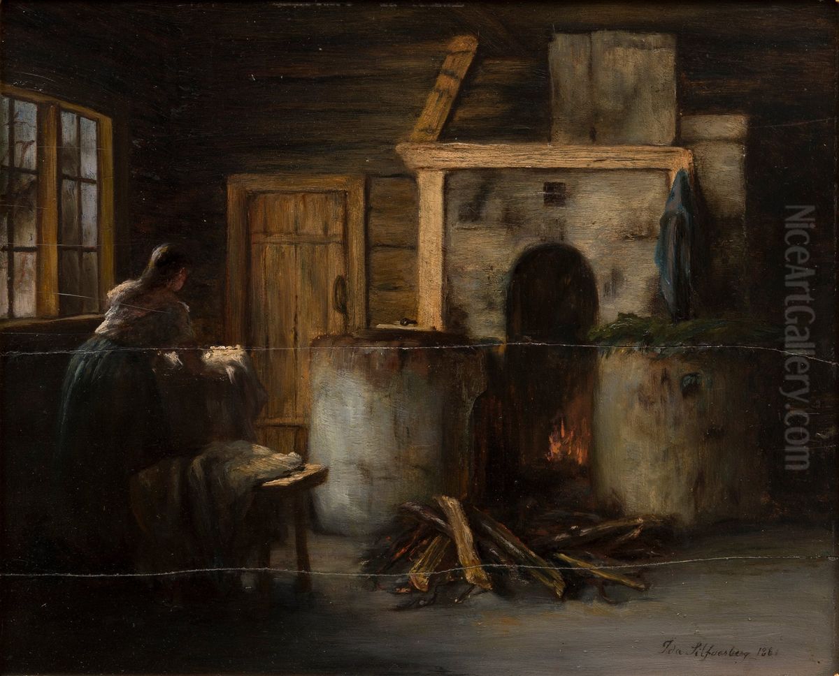 In the washing cabin Oil Painting by Ida Silfverberg