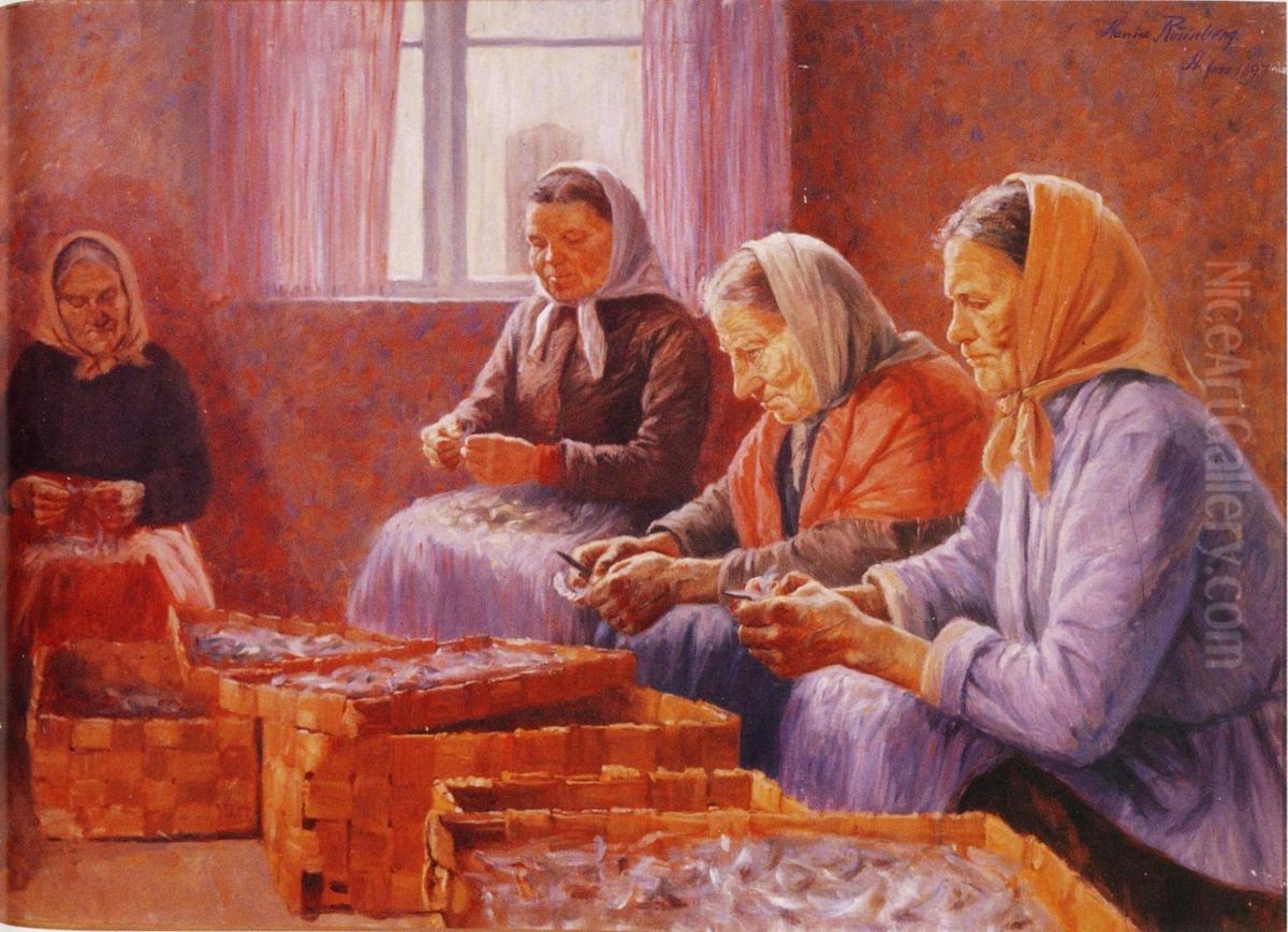 Tyolaitoksessa Oil Painting by Hanna Ronnberg