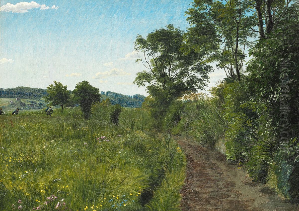 Summer landscape with harvesters Oil Painting by P. C. Skovgaard