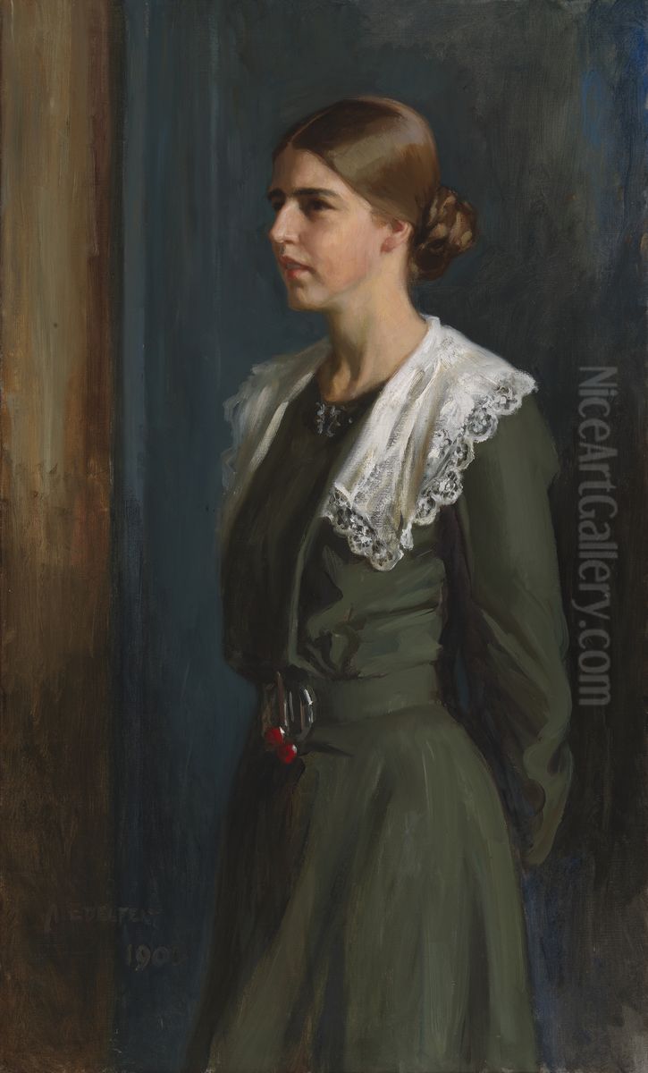 Portrait of Mrs. Michaela Pooley (nee Krohn) Oil Painting by Albert Edelfelt