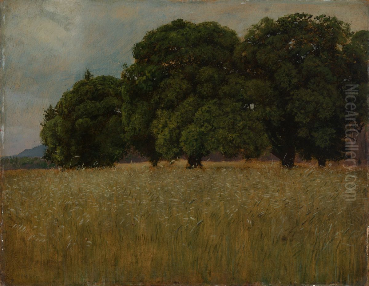 Grain field with deciduous trees Oil Painting by Hans Thoma