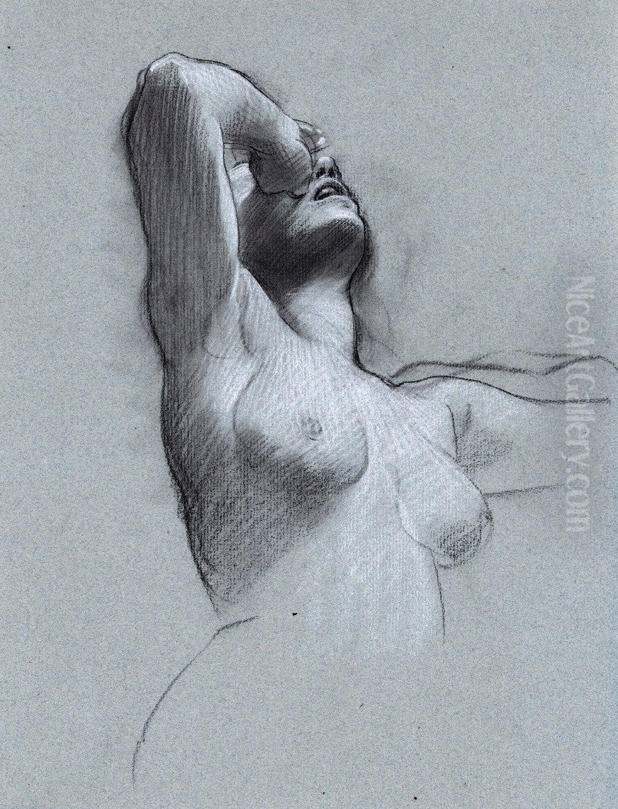 Study of a Despairing Female Nude Oil Painting by Adolf Hiremy-Hirschl