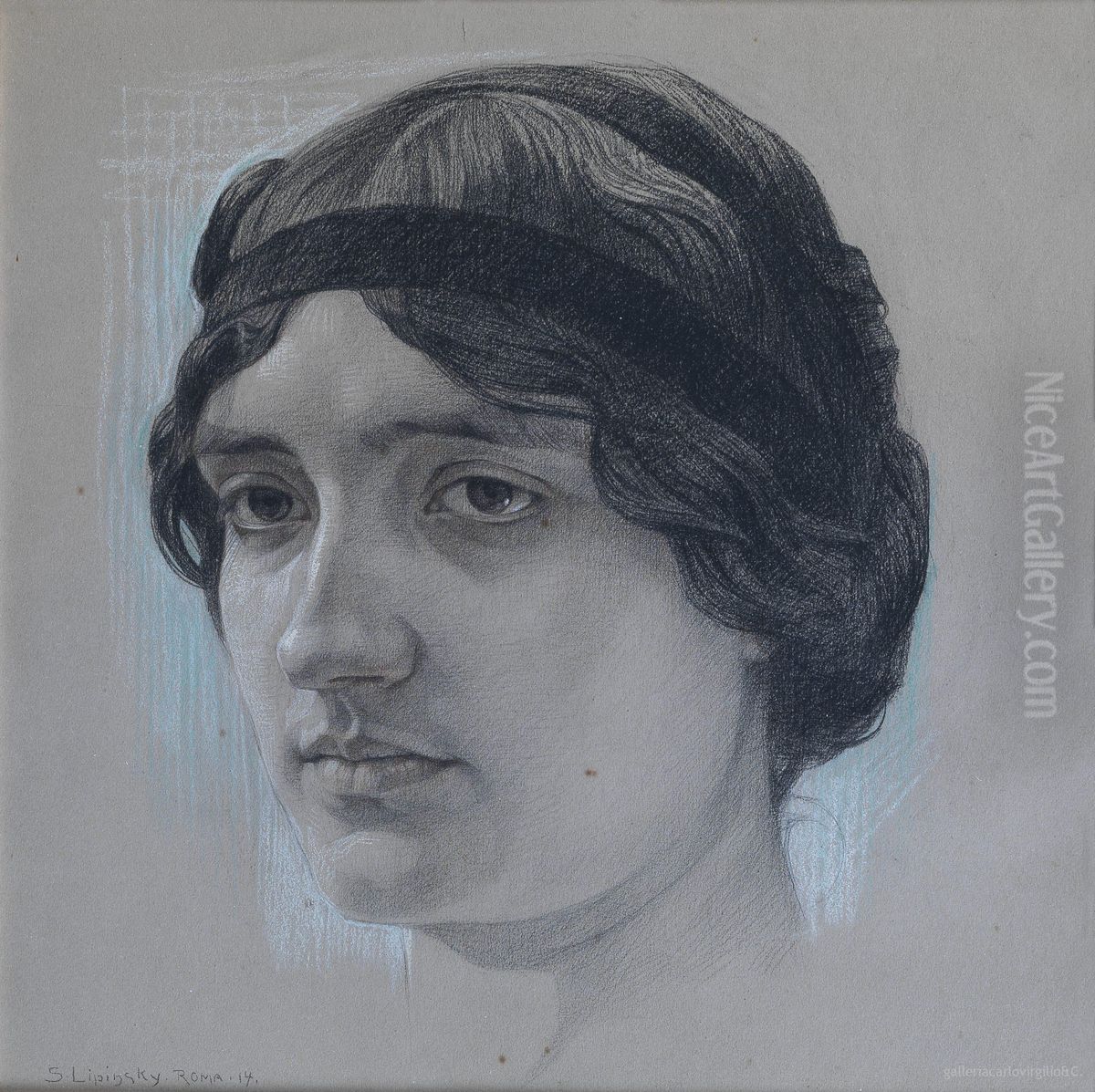 A Head of a Young Girl Oil Painting by Sigmund Lipinsky