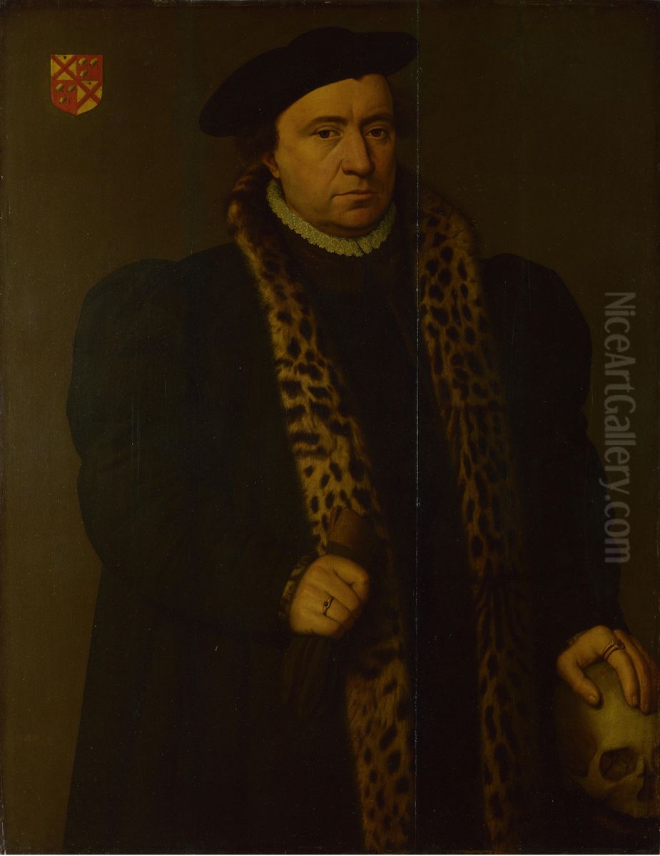 Man with a skull Oil Painting by Michiel Coxie