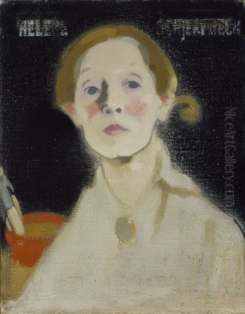 Sjalvportratt. Brostbild Oil Painting by Helene Schjerfbeck