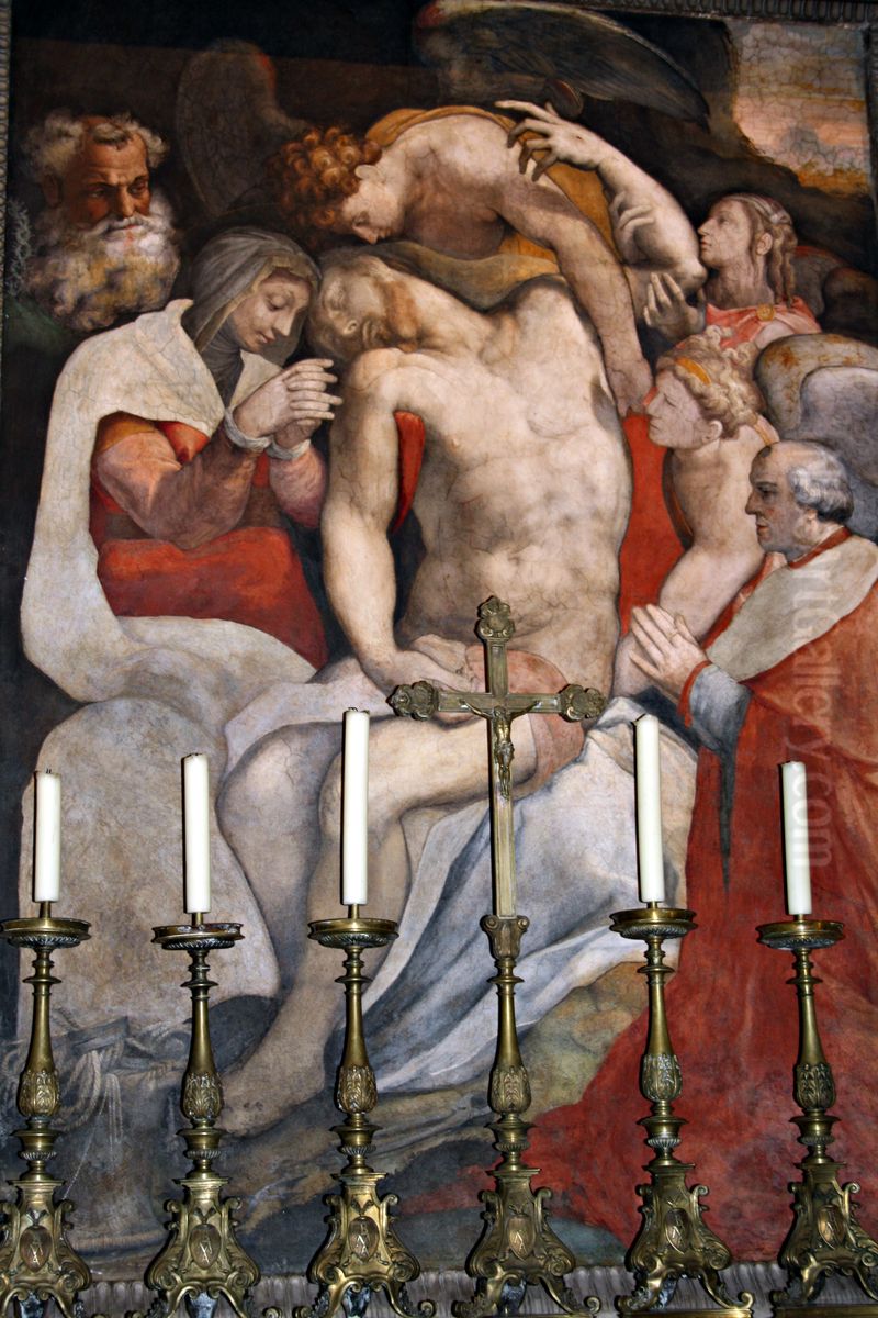 Lamentation of Christ with Cardinal Johann Albrecht von Brandenburg Oil Painting by Francesco Salviati