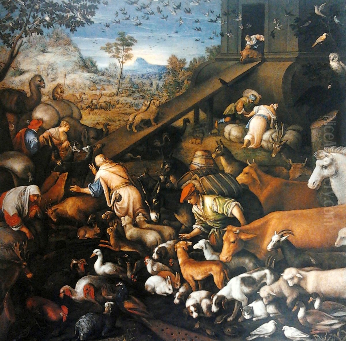 Animals entering Noah's Ark. Oil Painting by Leandro Bassano