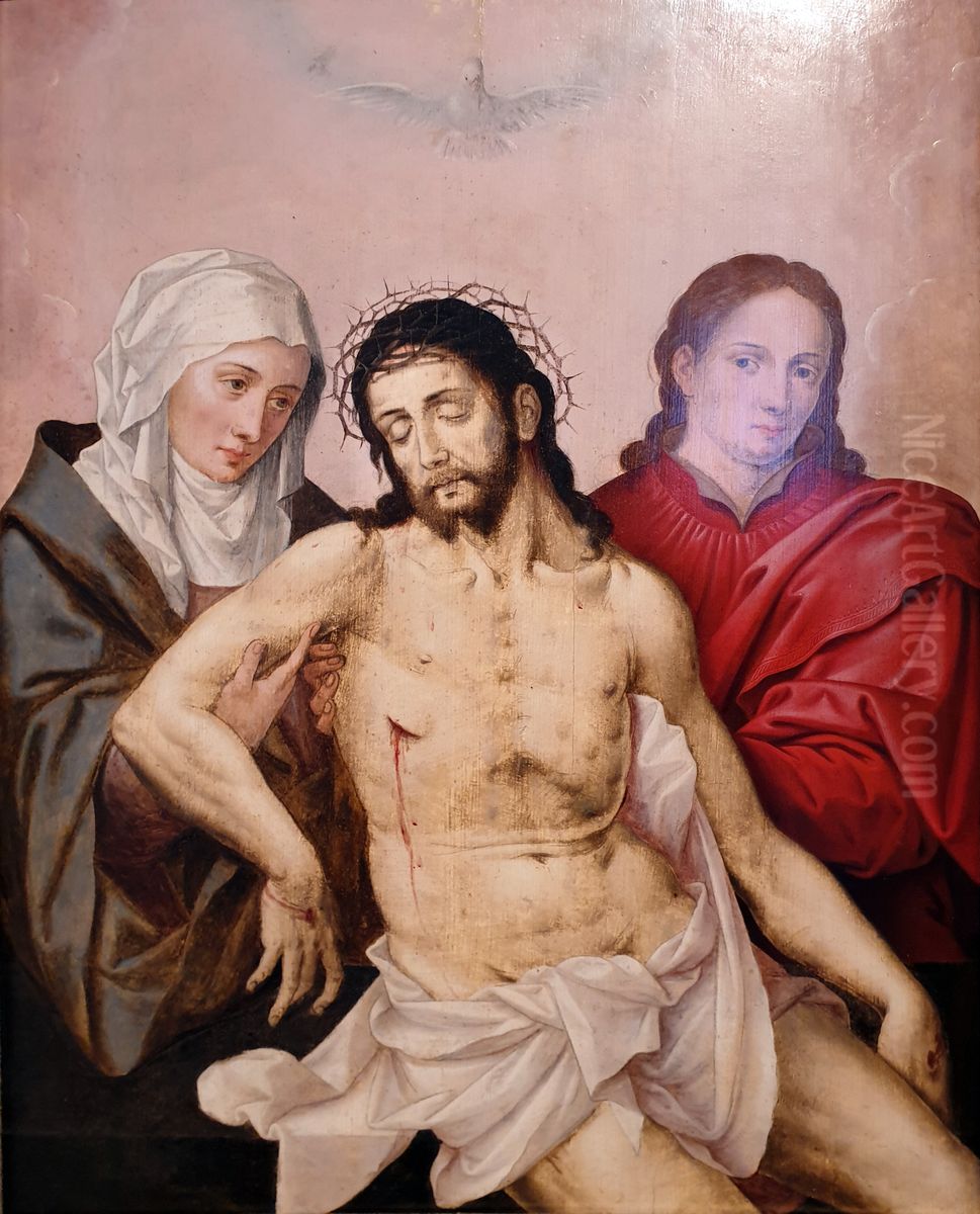 The body of Jesus held by Mary and John Oil Painting by Master Of The Prodigal Son