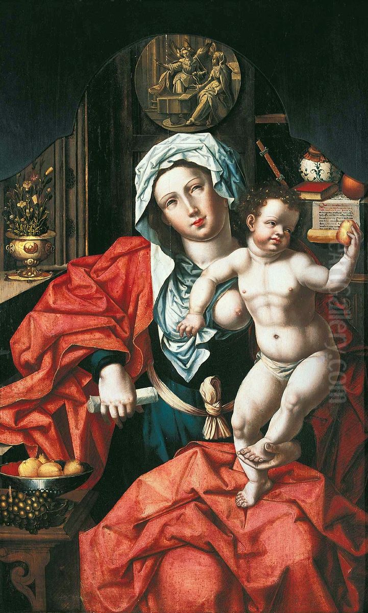 Madonna and Child holding a pear. Oil Painting by Orley, Bernard van