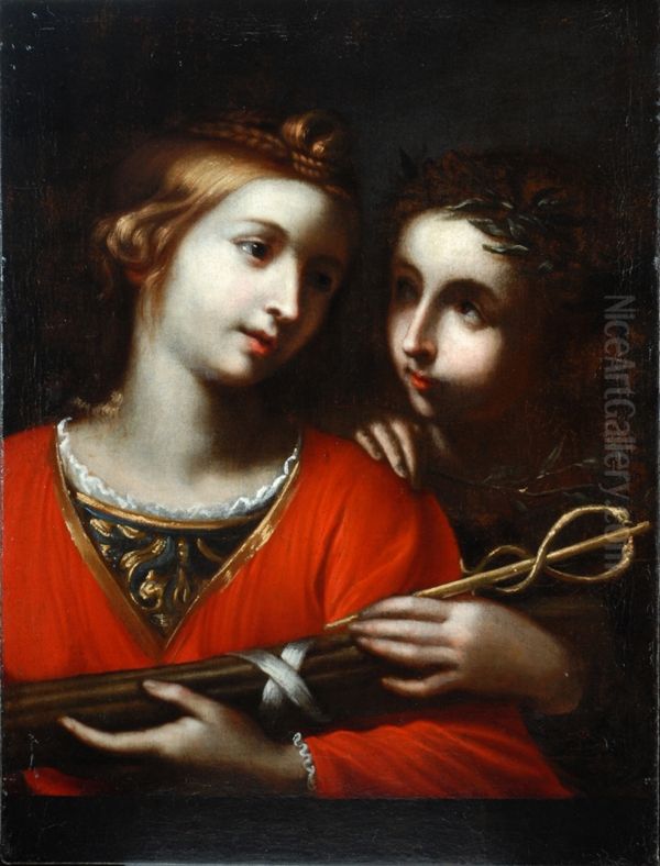 Dos mujeres con caduceo y fasces Oil Painting by Simone Pignoni