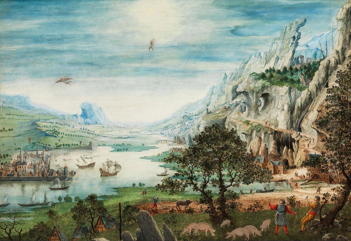 Rocky landscape with the fall of Icarus Oil Painting by Jan van Stinemolen