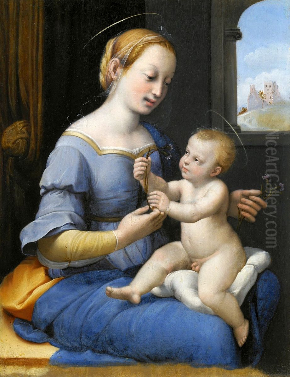 The Madonna of the Pinks. Oil Painting by Raphael