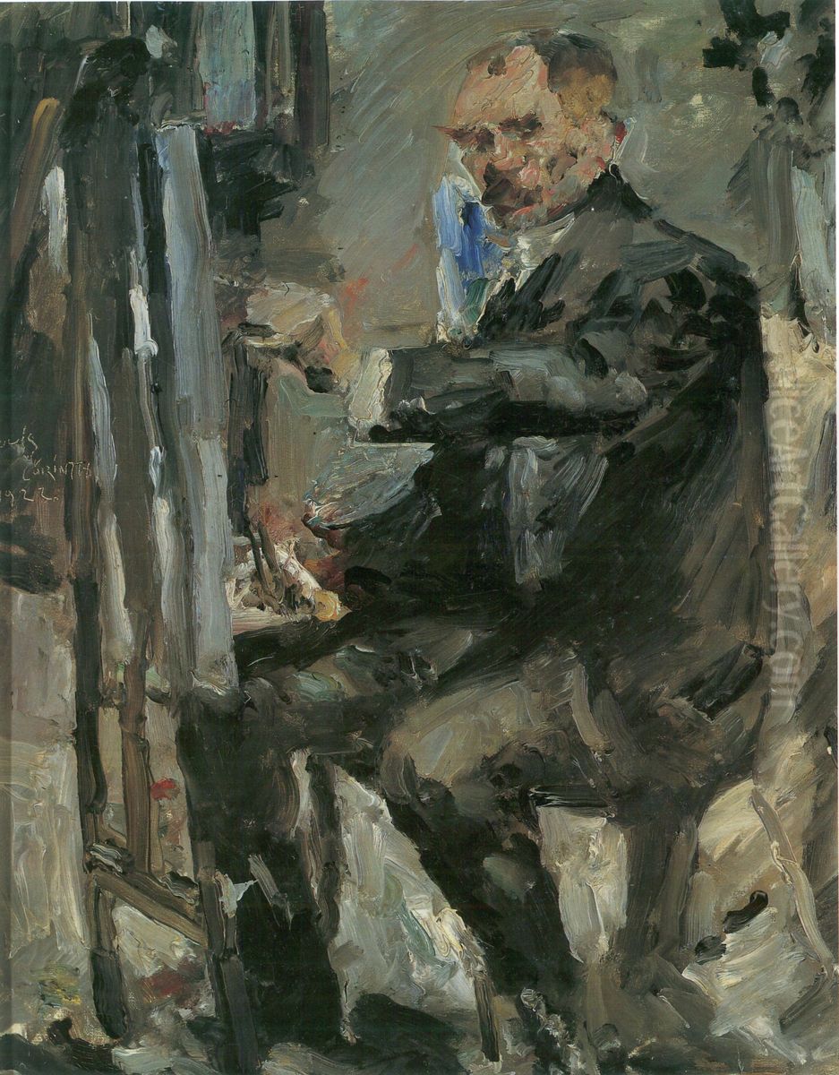 Self-portrait in front of the easel Oil Painting by Lovis (Franz Heinrich Louis) Corinth