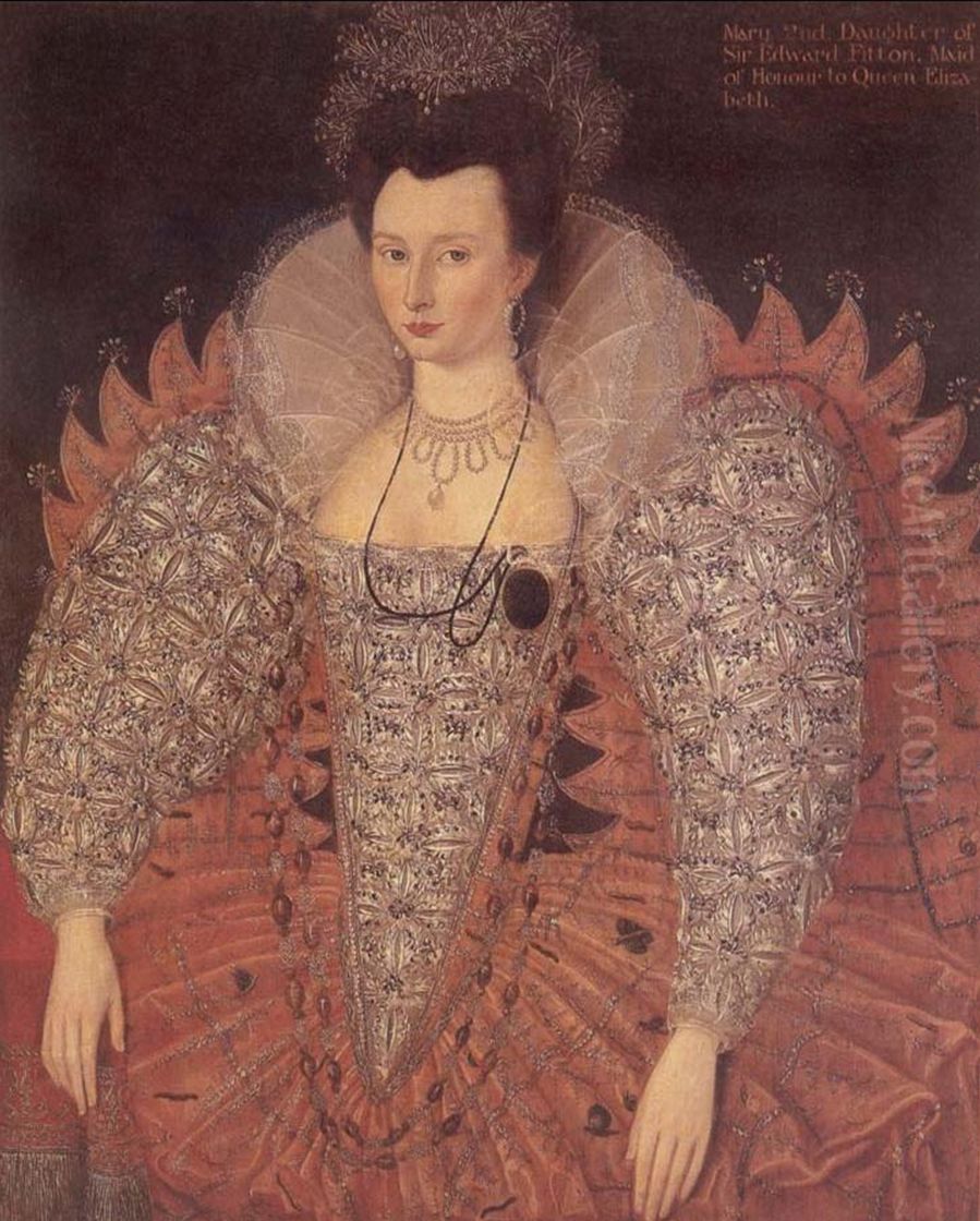 Portrait of Mary Fitton, Maid of Hounour to Elizabeth I of England. Oil Painting by John Bettes the Younger