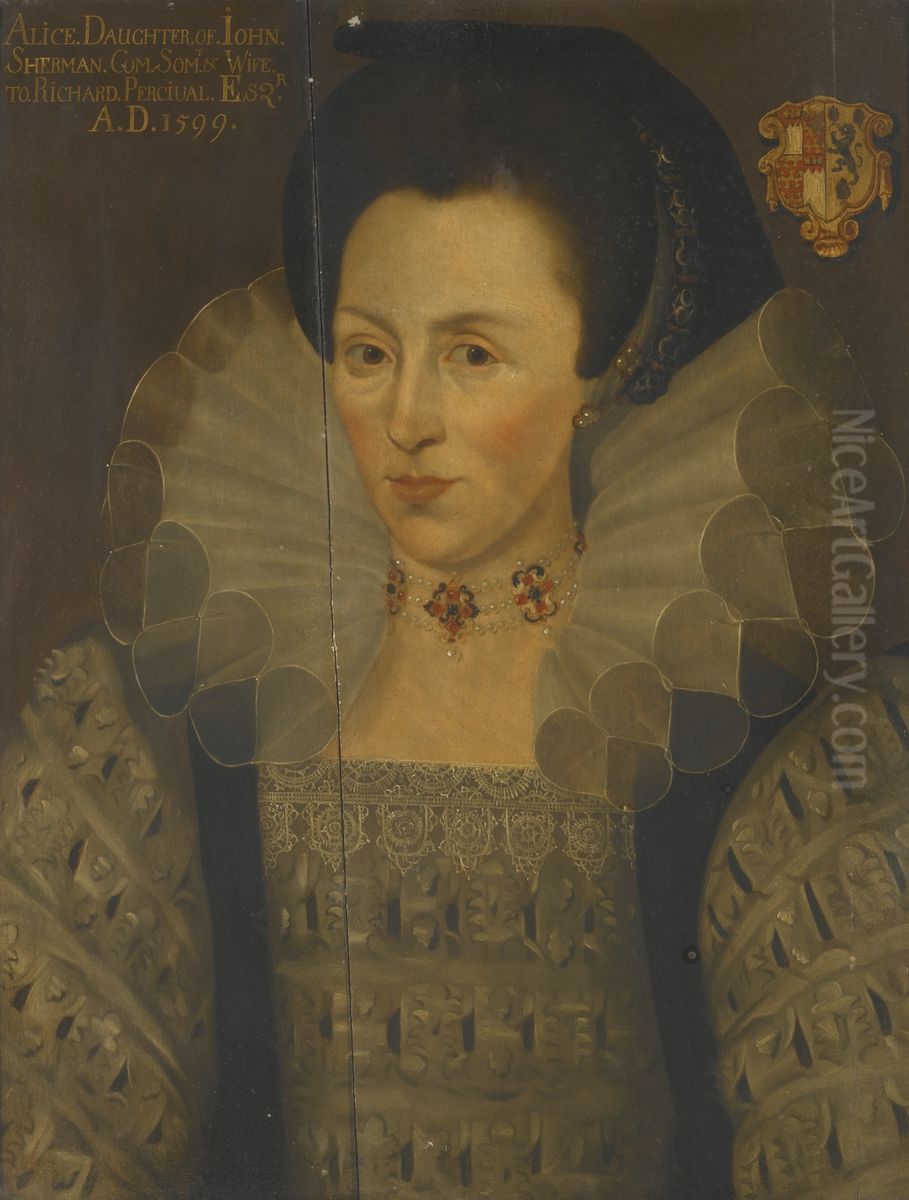Portrait of Alice Perceval, wife of Richard Perceval (1556-1621) Oil Painting by Marcus Gheeraerts the Younger
