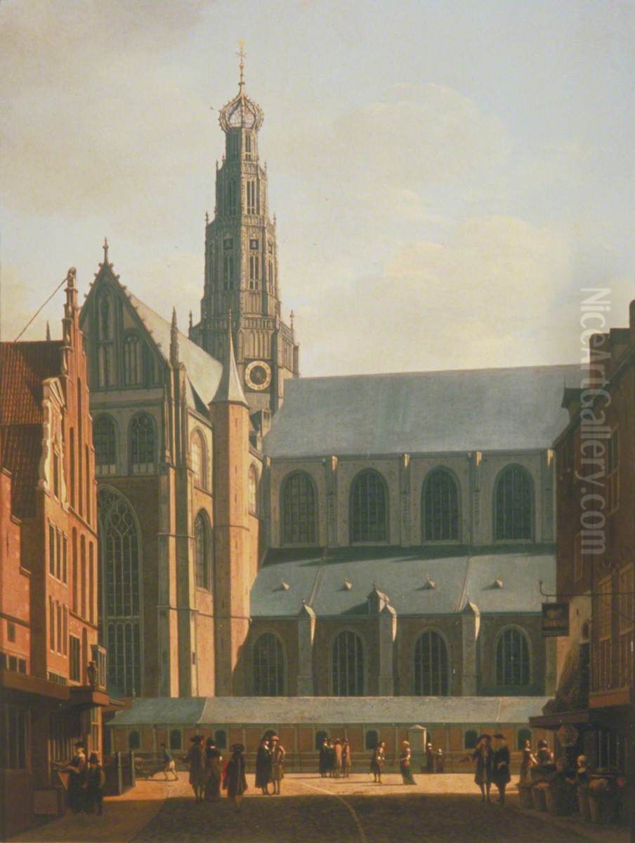 The Smedestraat with a View of the Grote Markt and St Bavo's Church, Haarlem, Holland Oil Painting by Gerrit Adriaenszoon Berckheyde