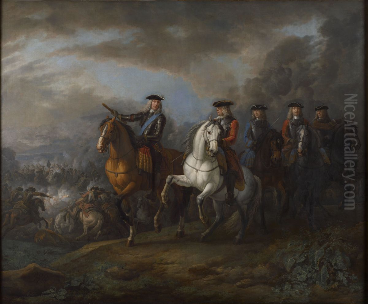 The Duke of Marlborough and the Earl of Cadogan at Blenheim (Hochstadt) Oil Painting by Pieter van Bloemen