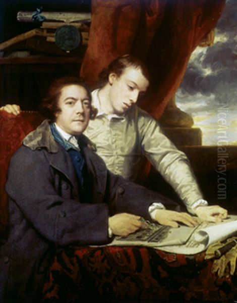 James Paine, Architect and his Son, James Oil Painting by Of Sir Joshua Reynolds