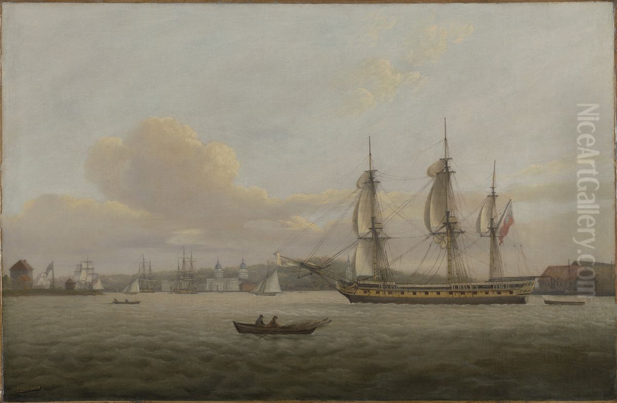 HMS 'Pomone' off Greenwich Oil Painting by Thomas Luny