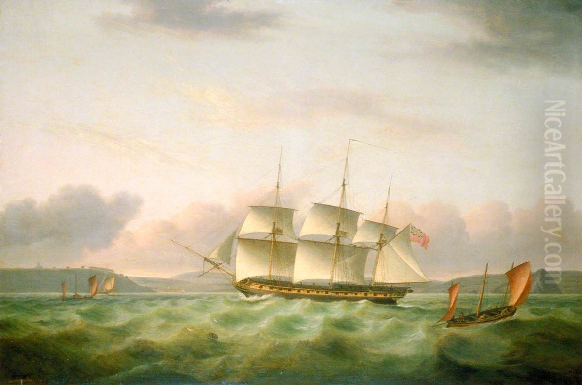 HM Frigate 'Endymion' off Plymouth Mewstone Oil Painting by Thomas Luny