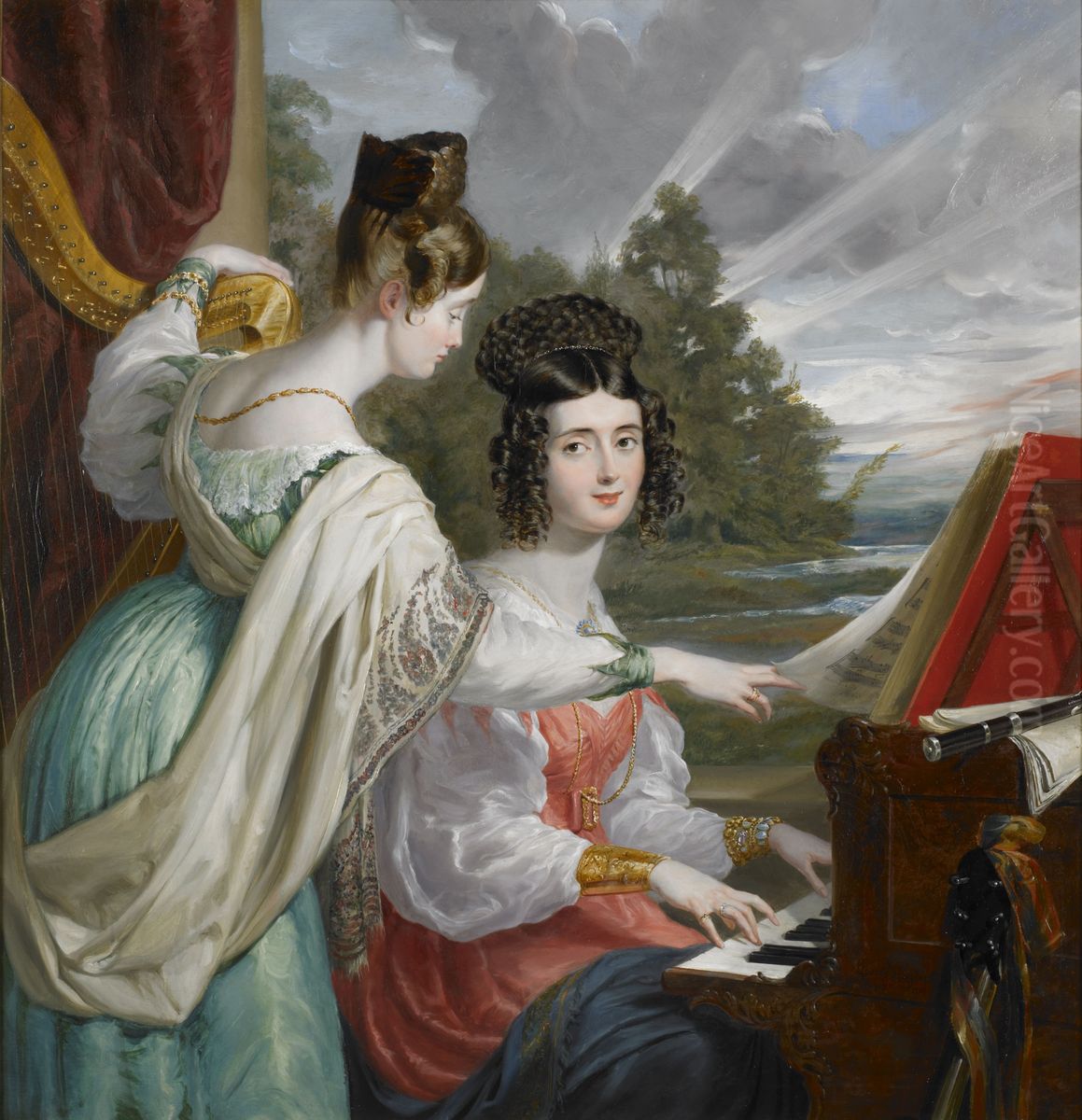 The Honourable Charlotte Stuart (1817-1861) and the Honourable Louisa Stuart (1818-1891), Daughters of Sir Charles Stuart, Baron Stuart de Rothesay (1779-1845), Diplomat Oil Painting by George Hayter