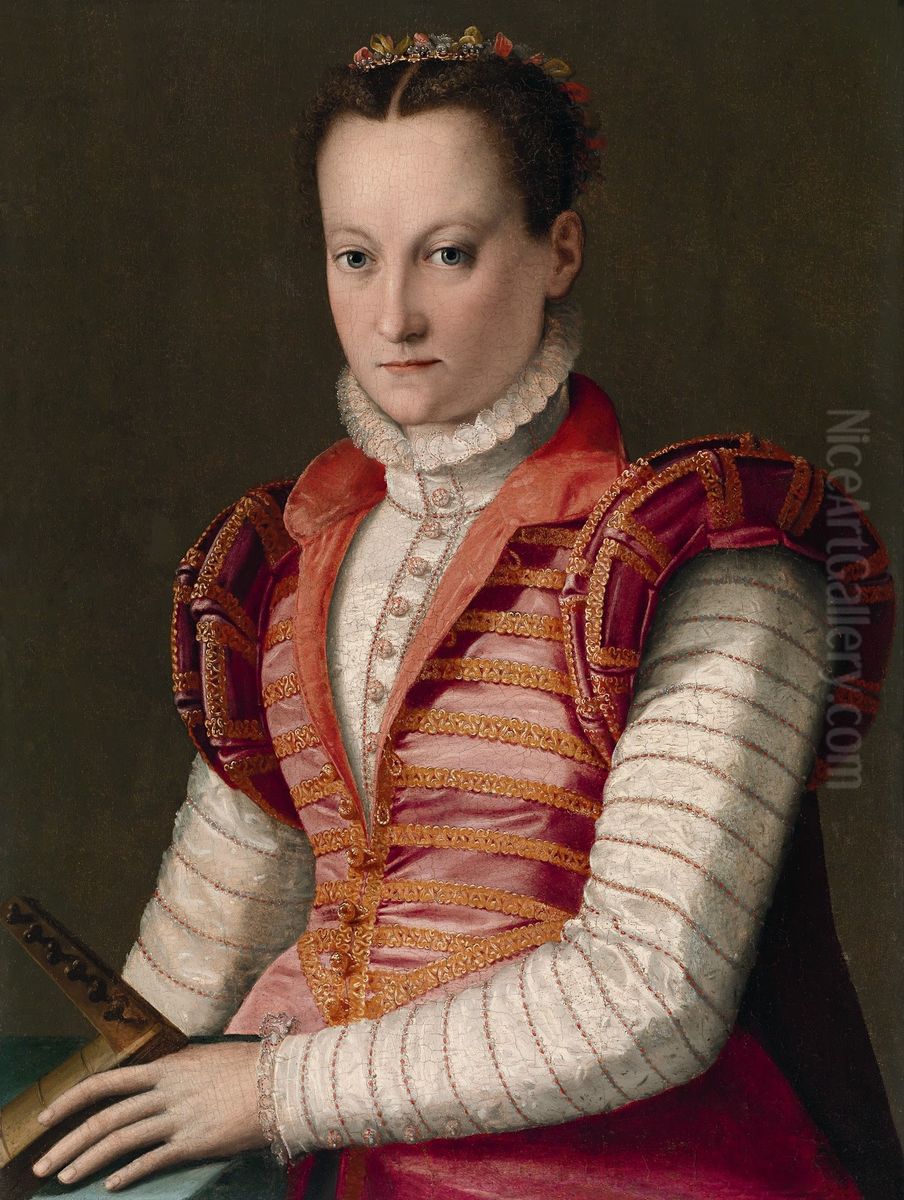 Portrait of a young noblewoman with a lute Oil Painting by Alessandro Allori