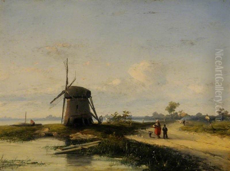 De windmolen Oil Painting by Antonius Josephus Madlener