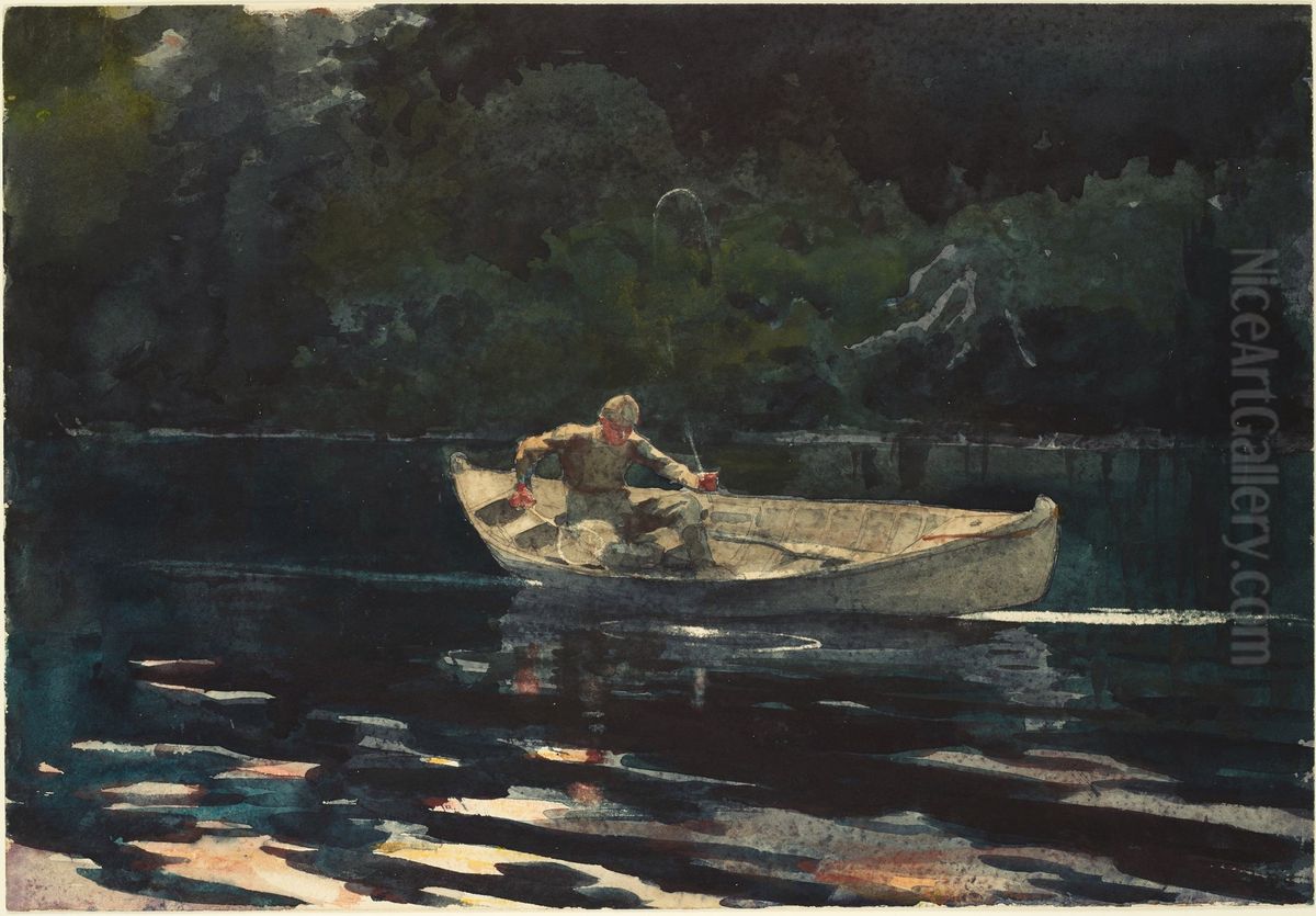 Fishing in the Adirondacks Oil Painting by Winslow Homer