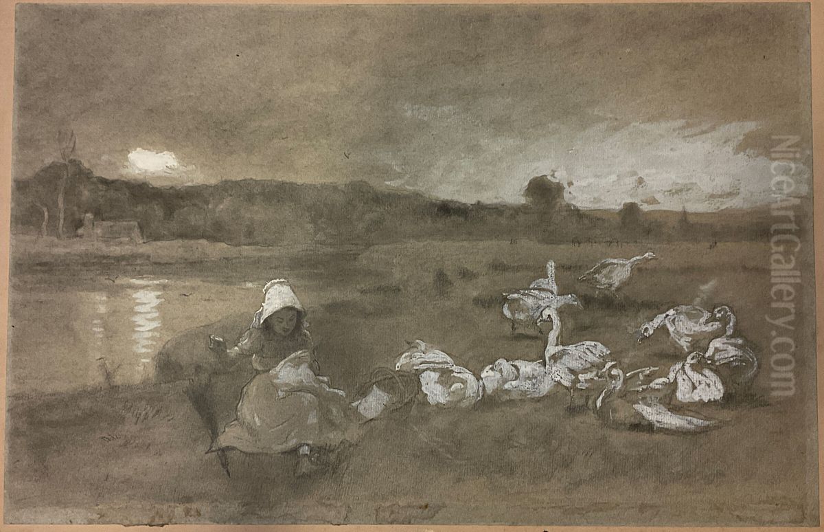 Girl and Geese Oil Painting by Winslow Homer