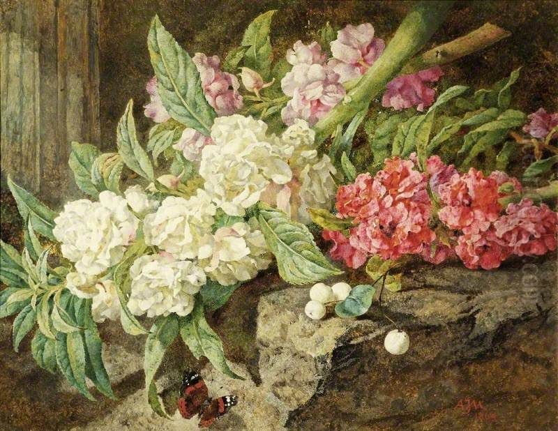 Flower Study with a Butterfly Oil Painting by Annie Feray Mutrie