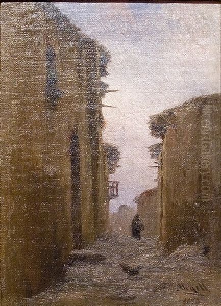 Carrer Oil Painting by Modest Urgell